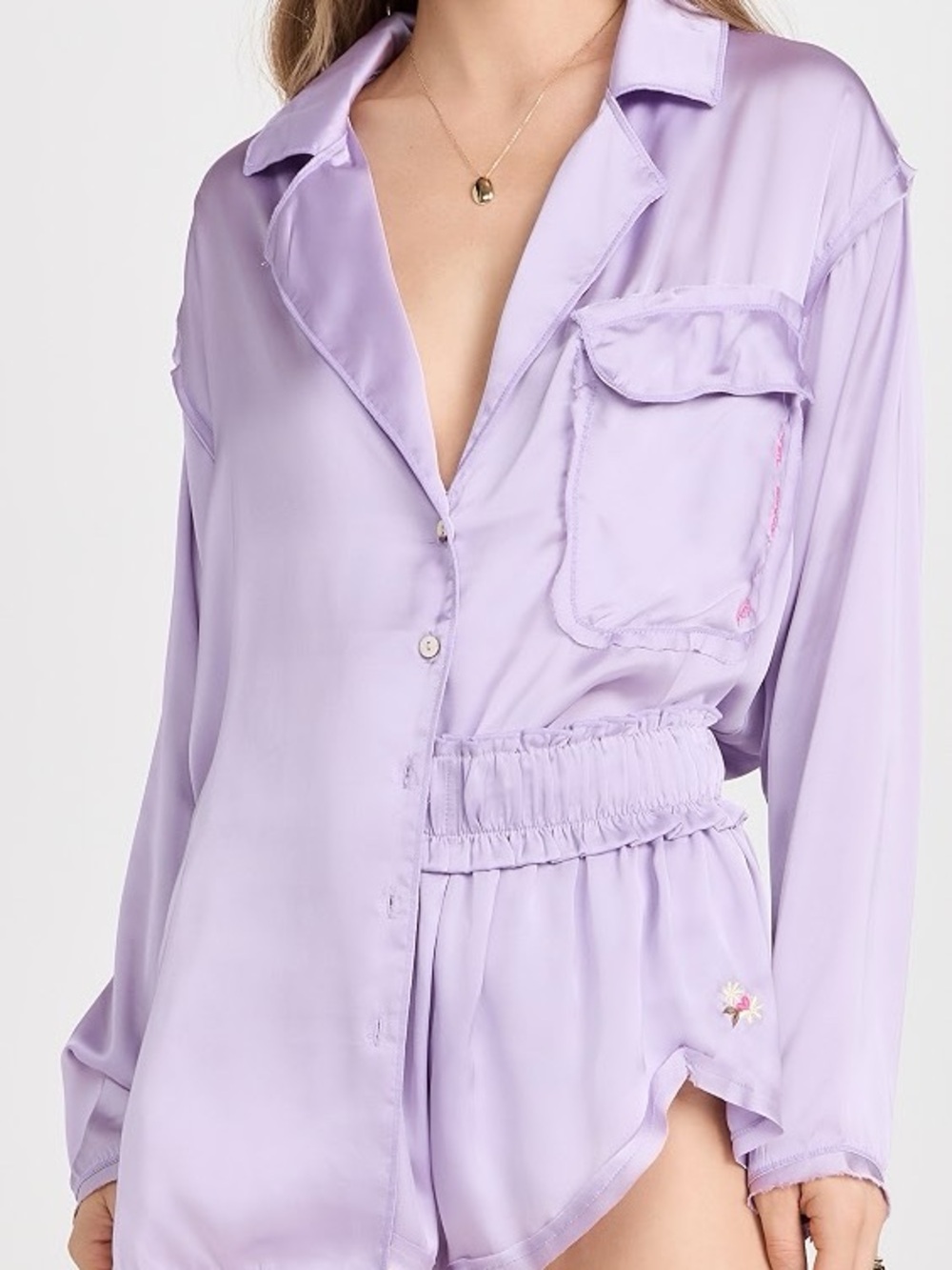 Free People Honey Satin Purple Nightshirt and Short Set